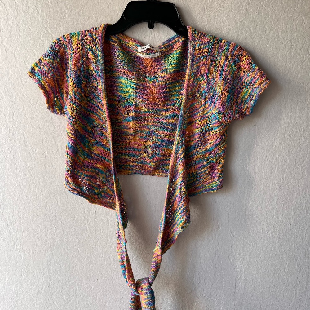 Urban Outfitters Colorful Knit Tie-Front Cardigan